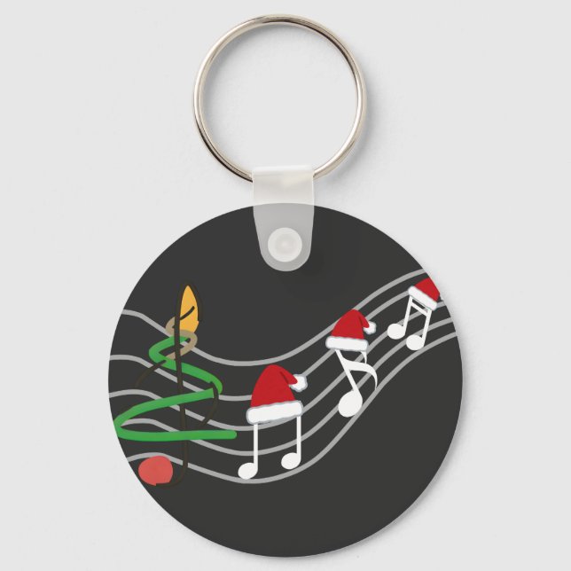 Christmas Music Notes Santa Hat Treble Clef  Key Ring (Front)