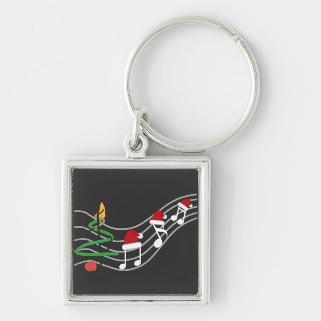 Christmas Music Notes Santa Hat Treble Clef  Key Ring (Front)