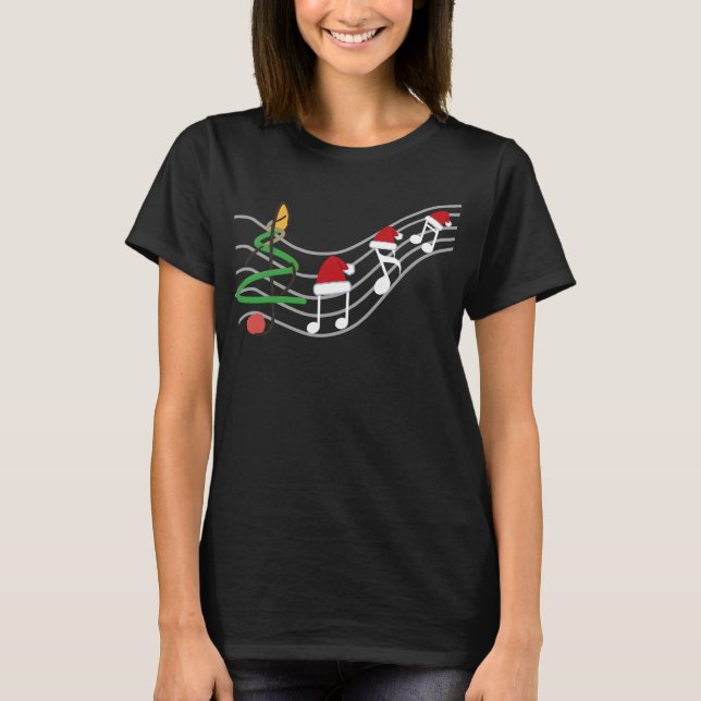 Christmas Music Notes Santa Hat Treble Clef  T-Shirt (Front)