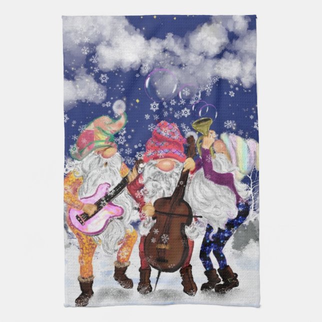 Christmas Musical Gnomes Kitchen Towel (Vertical)