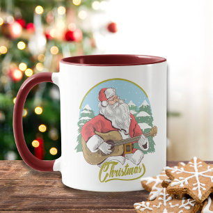 Christmas Musical Santa Playing Guitar Winter Mug