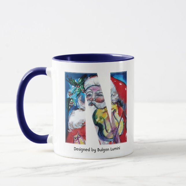 CHRISTMAS N LETTER / SANTA  WITH VIOLIN MONOGRAM MUG (Left)