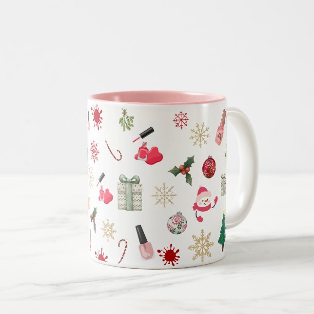 Christmas Nail Polish Pattern Two-Tone Coffee Mug (Front Right)