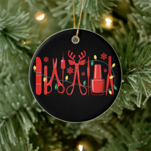 Christmas Nail Tech Tools Reindeer Antlers Lights Ceramic Tree Decoration