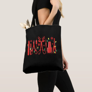 Christmas Nail Tech Tools Reindeer Antlers Lights Tote Bag