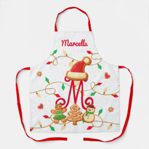 Christmas Name Monogram Custom Gingerbread Red Apron