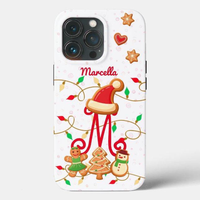 Christmas Name Monogram Custom Gingerbread Red Case-Mate iPhone Case (Back)