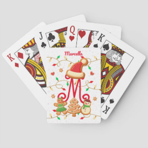 Christmas Name Monogram Custom Gingerbread Red Playing Cards