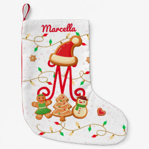 Christmas Name Monogram Custom Gingerbread Red Small Christmas Stocking