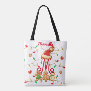 Christmas Name Monogram Custom Gingerbread Red Tote Bag