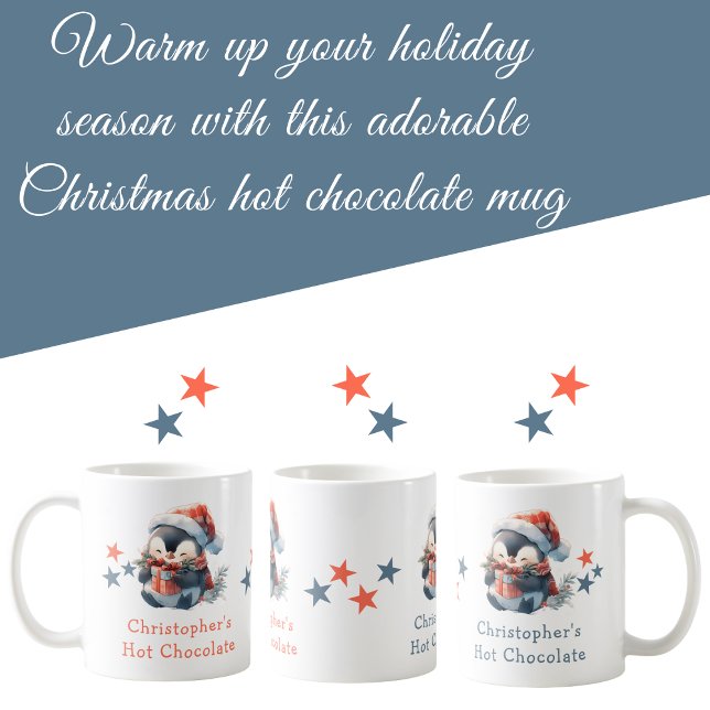 Christmas name penguin grey hot chocolate mug (Creator Uploaded)