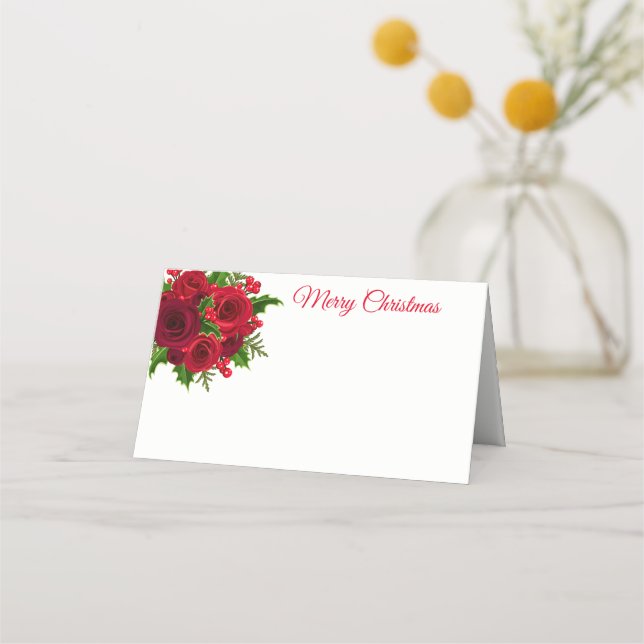 Christmas Name Place Card-Red Roses Place Card (Front)