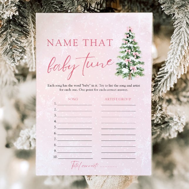 Christmas Name That Baby Tune Baby Shower Game Invitation (Pink Bows Christmas Name That Baby Tune Baby Shower Game)