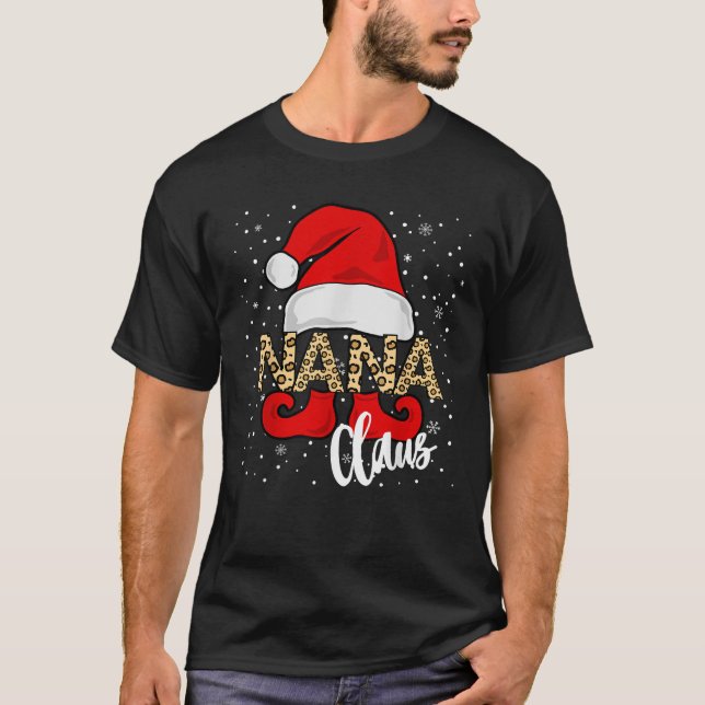 Christmas Nana Claus Women Leopard Pajama Xmas  T-Shirt (Front)