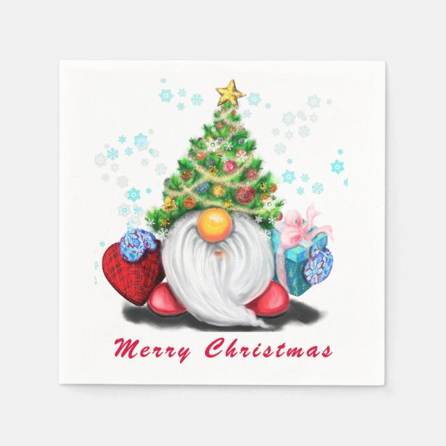 Christmas Napkins Gnome with Gifts  (Front)