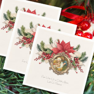 Christmas Napkins: Nativity of Jesus Poinsettias  Napkin