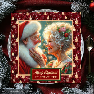 Christmas Napkins Santa Couple Red Gold Green