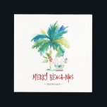 Christmas Napkins Tropical Beach<br><div class="desc">Celebrate your beach Christmas with these tropical palm tree and Santa cocktail napkins designed using unique watercolor art by Victoria Grigaliunas. The design features a witty "Beach-mas" in hand lettered typography. personalise however you like. Shop www.zazzle.com/dotellabelle to see the entire pinkmas collection.</div>