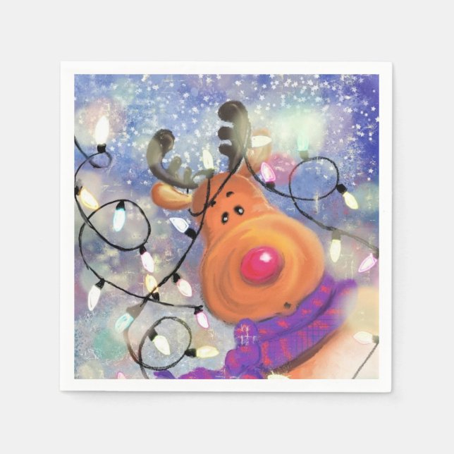 Christmas Napkins with Happy Reindeer (Front)