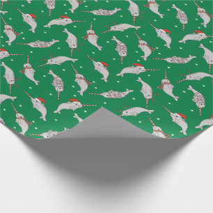 Christmas Narwhal green Wrapping Paper
