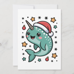 Christmas Narwhal Santa Hat Stars Ornament Sea Invitation