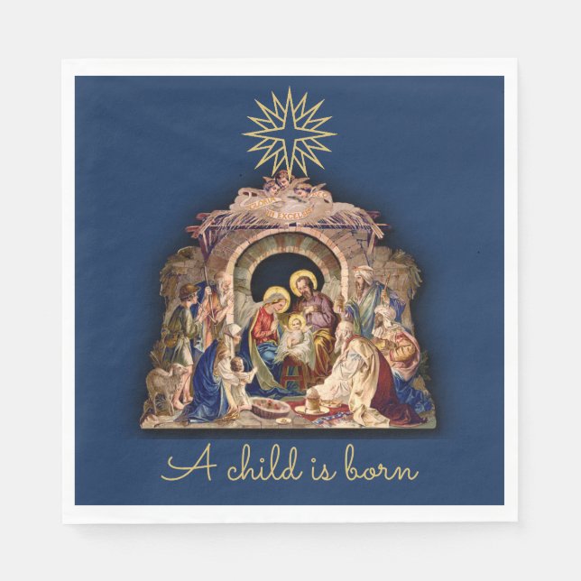 Christmas Nativity Adoration of Baby Jesus Napkins (Front)