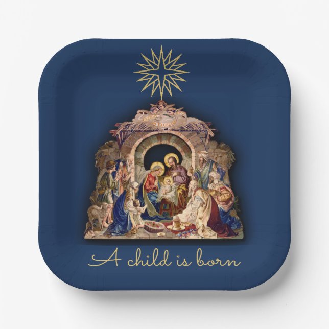 Christmas Nativity Adoration of Baby Jesus Paper Paper Plate (Front)