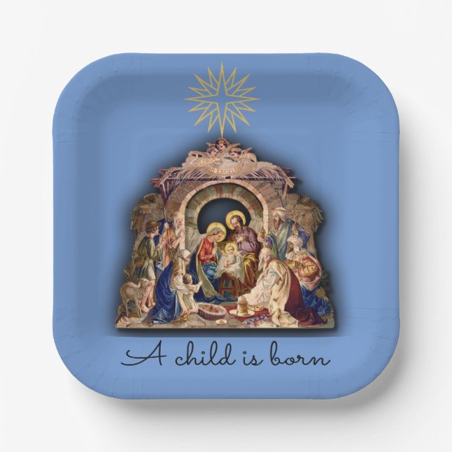 Christmas Nativity Adoration of Baby Jesus Paper Paper Plate (Front)