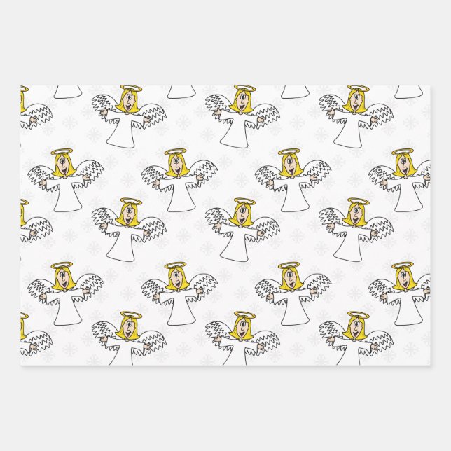 Christmas Nativity Angel Pattern Wrapping Paper Sheet (Front)