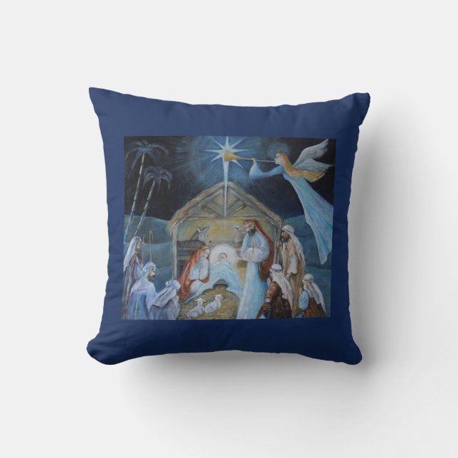 Christmas Nativity Angle Trumpeting Birth of Jesus Cushion (Front)