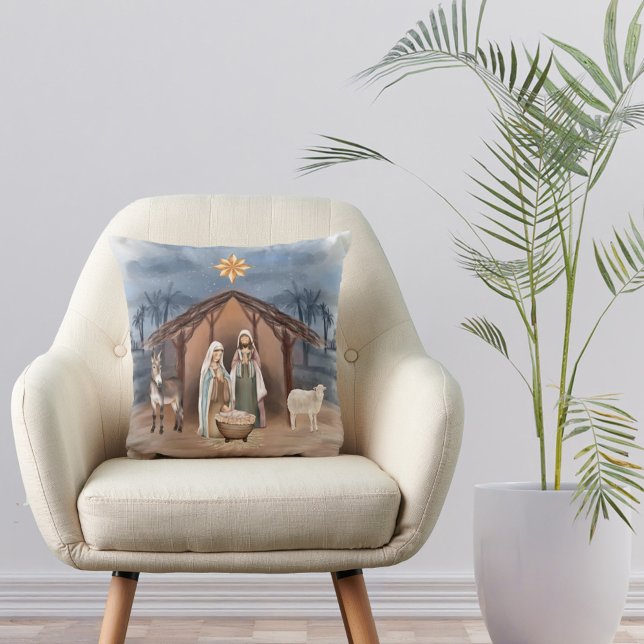 Christmas Nativity Animals Christian Watercolor Cushion (Creator Uploaded)