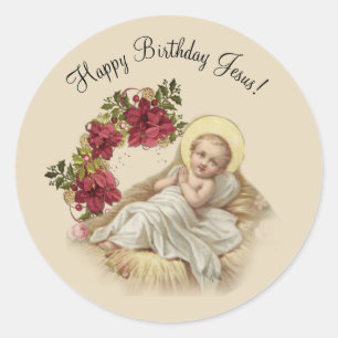 Christmas Nativity Baby Jesus Floral Classic Round Sticker