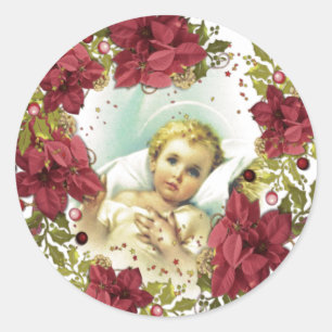 Christmas Nativity Baby Jesus Floral Religious Classic Round Sticker