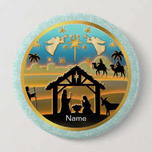 Christmas Nativity Baby Jesus in Manger Scene  10 Cm Round Badge