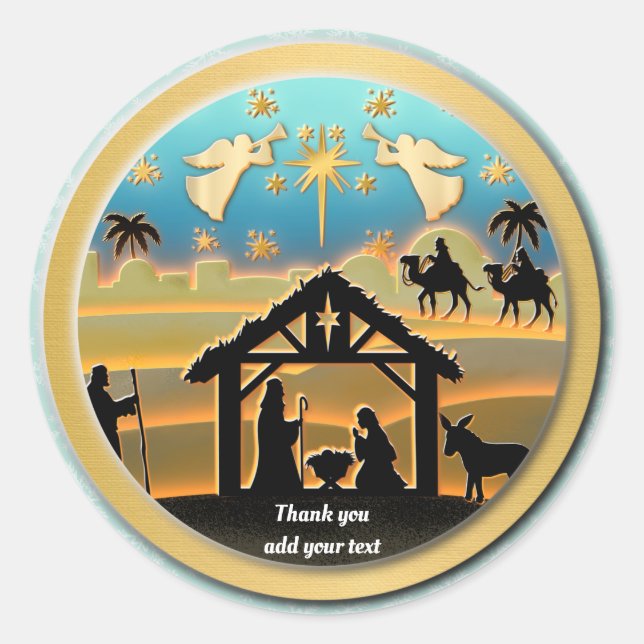Christmas Nativity Baby Jesus in Manger Scene Classic Round Sticker (Front)
