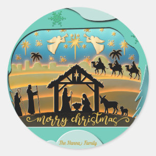 Christmas Nativity Baby Jesus in Manger Scene Classic Round Sticker