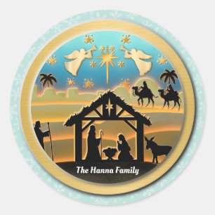 Christmas Nativity Baby Jesus in Manger Scene Classic Round Sticker