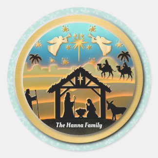 Christmas Nativity Baby Jesus in Manger Scene Classic Round Sticker