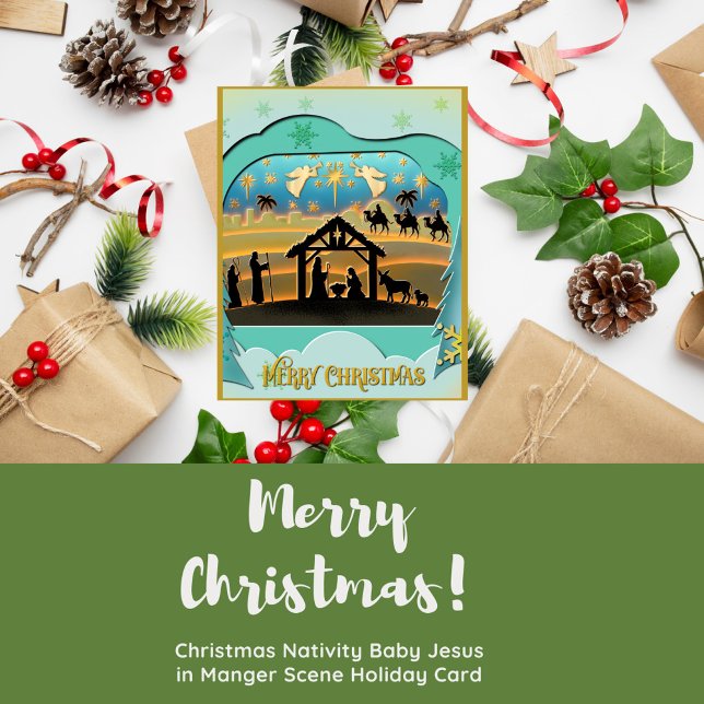 Christmas Nativity Baby Jesus in Manger Scene Holiday Card (Creator Uploaded)