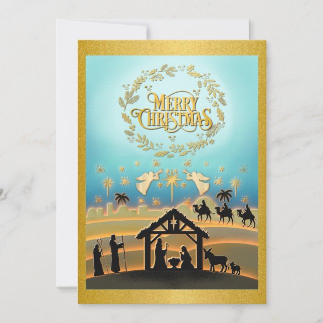 Christmas Nativity Baby Jesus in Manger Scene Holiday Card (Front)
