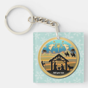 Christmas Nativity Baby Jesus in Manger Scene Key Ring