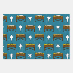 Christmas Nativity Baby Jesus Manger Pattern Wrapping Paper Sheet
