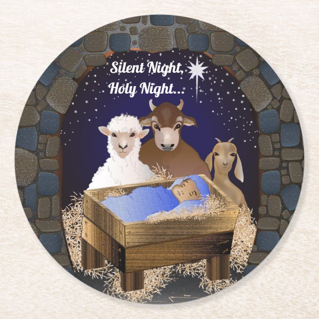 Christmas Nativity Baby Jesus Round Paper Coaster (Front)