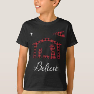 Christmas Nativity Believe Jesus Birth Buffalo Pla T-Shirt
