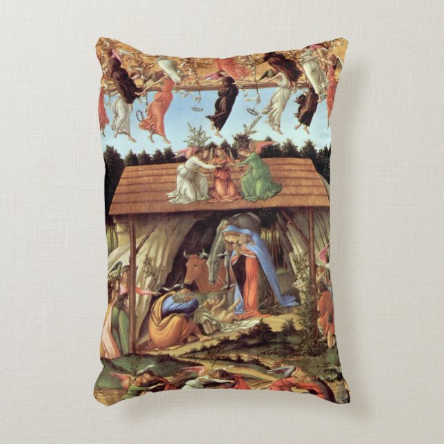 Christmas Nativity, Birth of Christ by Botticelli Decorative Cushion (Front(Vertical))