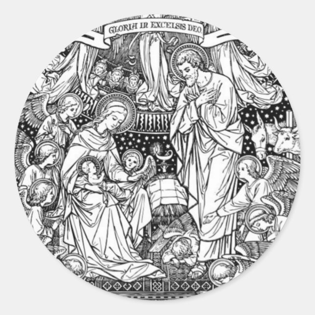 Christmas Nativity Birth of Jesus Mary Joseph Classic Round Sticker (Front)