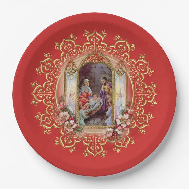 Christmas Nativity Birthday Party for Jesus Paper Plate (Front)