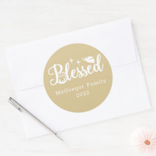 Christmas Nativity Blessed Gold & White Classic Round Sticker