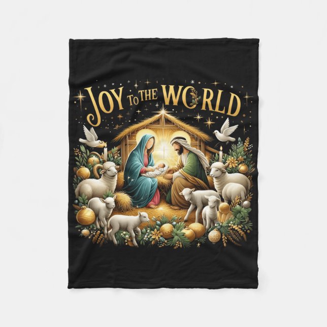 Christmas Nativity Christian Birth Of Jesus Joy To Fleece Blanket (Front)