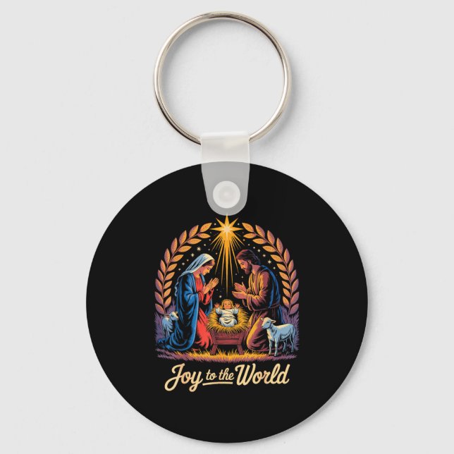 Christmas Nativity Christian Birth Of Jesus Joy To Key Ring (Front)